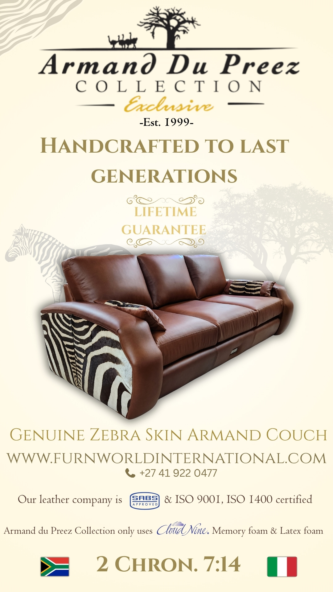 Armand Genuine Zebra Skin Couch | Armand du Preez Collection